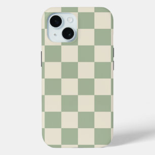 Groen en Gebroken Wit Checkerboard iPhone 15 Case