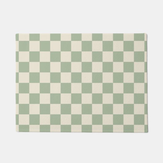Groen en Gebroken Wit Checkerboard Deurmat (Voorkant)
