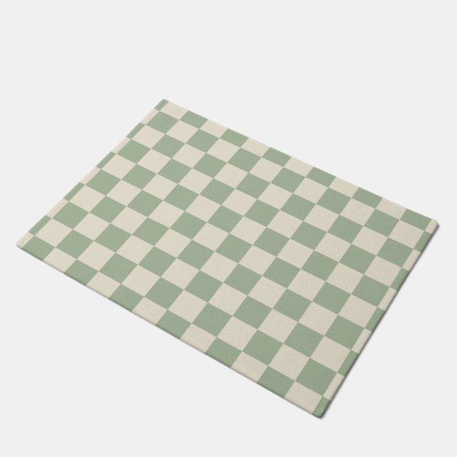 Groen en Gebroken Wit Checkerboard Deurmat (Schuin)
