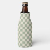 Groen en Gebroken Wit Checkerboard Flesjeskoeler (Fles Voorkant)