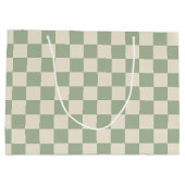 Groen en Gebroken Wit Checkerboard Groot Cadeauzakje (Achterkant)