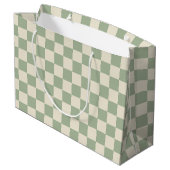 Groen en Gebroken Wit Checkerboard Groot Cadeauzakje (Achterkant Gekanteld)
