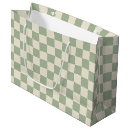 Groen en Gebroken Wit Checkerboard Groot Cadeauzakje