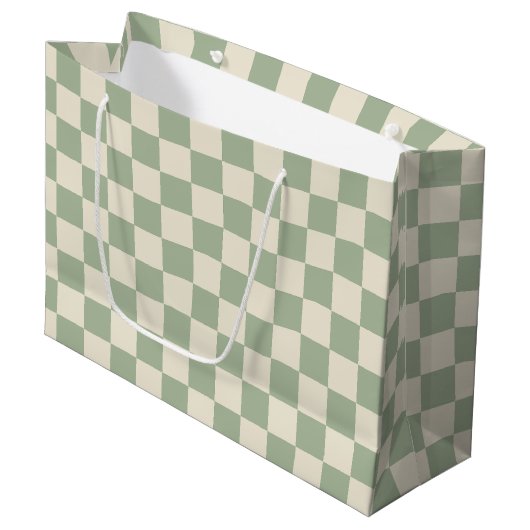Groen en Gebroken Wit Checkerboard Groot Cadeauzakje (Voorkant Gekanteld)