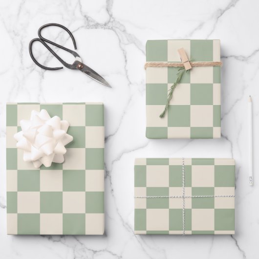 Groen en Gebroken Wit Checkerboard Inpakpapier Vel (Voorkant)