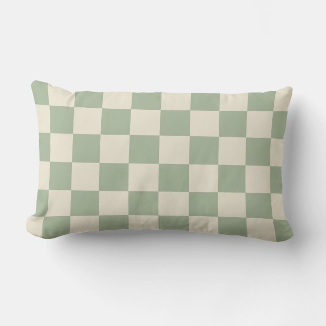 Groen en Gebroken Wit Checkerboard Kussen (Voorkant)