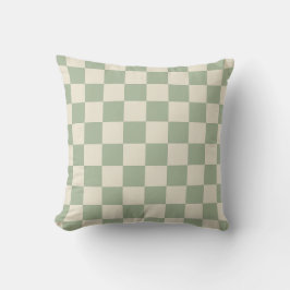 Groen en Gebroken Wit Checkerboard Kussen