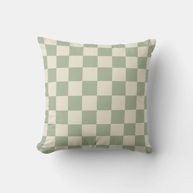 Groen en Gebroken Wit Checkerboard Kussen (Voorkant)