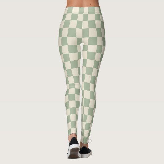 Groen en Gebroken Wit Checkerboard Leggings (Achterkant)