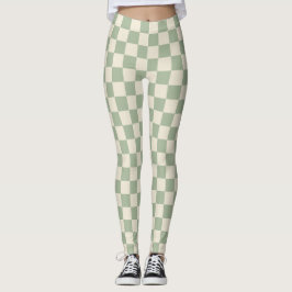Groen en Gebroken Wit Checkerboard Leggings