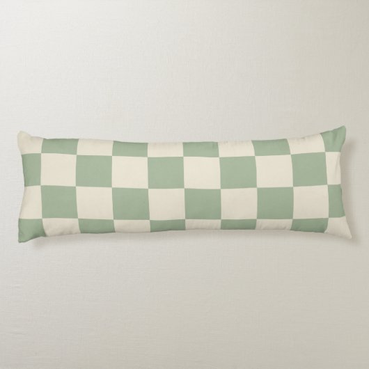Groen en Gebroken Wit Checkerboard Lichaamskussen (Achterkant)