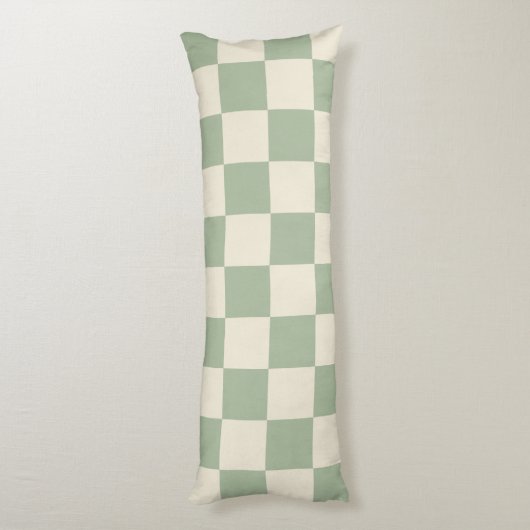 Groen en Gebroken Wit Checkerboard Lichaamskussen (Achterkant (Verticaal))