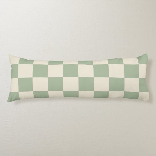 Groen en Gebroken Wit Checkerboard Lichaamskussen (Voorkant)