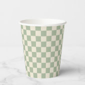 Groen en Gebroken Wit Checkerboard Papieren Bekers (Achterkant)