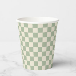 Groen en Gebroken Wit Checkerboard Papieren Bekers