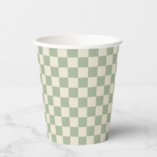 Groen en Gebroken Wit Checkerboard Papieren Bekers (Voorkant)