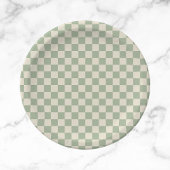 Groen en Gebroken Wit Checkerboard Papieren Bordje