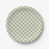 Groen en Gebroken Wit Checkerboard Papieren Bordje (Voorkant)