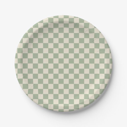 Groen en Gebroken Wit Checkerboard Papieren Bordje (Voorkant)
