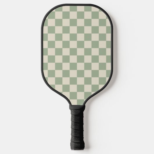 Groen en Gebroken Wit Checkerboard Pickleball Paddle (Voorkant)