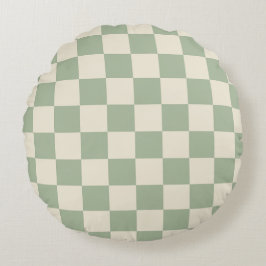 Groen en Gebroken Wit Checkerboard Rond Kussen
