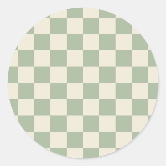 Groen en Gebroken Wit Checkerboard Ronde Sticker (Voorkant)
