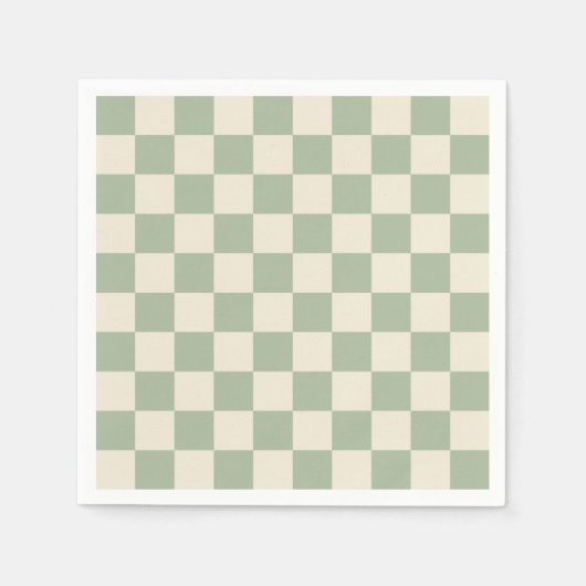 Groen en Gebroken Wit Checkerboard Servet (Voorkant)
