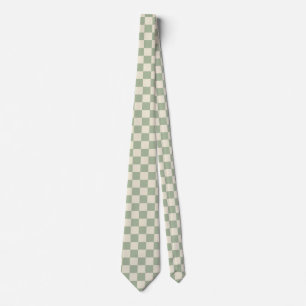 Groen en Gebroken Wit Checkerboard Stropdas