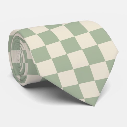 Groen en Gebroken Wit Checkerboard Stropdas (Opgerold)