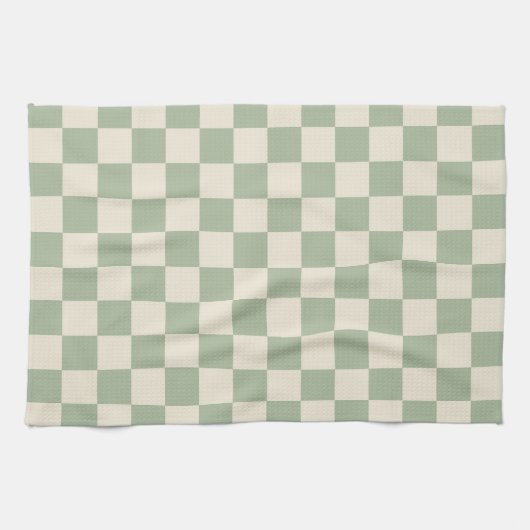 Groen en Gebroken Wit Checkerboard Theedoek (Horizontaal)