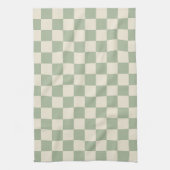 Groen en Gebroken Wit Checkerboard Theedoek (Verticaal)