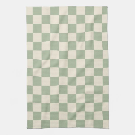 Groen en Gebroken Wit Checkerboard Theedoek (Verticaal)