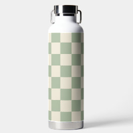Groen en Gebroken Wit Checkerboard Waterfles
