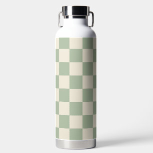 Groen en Gebroken Wit Checkerboard Waterfles