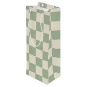 Groen en Gebroken Wit Checkerboard Wijn Cadeautas (Achterkant Gekanteld)