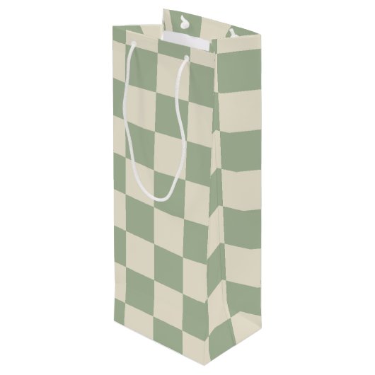 Groen en Gebroken Wit Checkerboard Wijn Cadeautas (Achterkant Gekanteld)