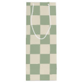 Groen en Gebroken Wit Checkerboard Wijn Cadeautas (Achterkant)