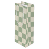 Groen en Gebroken Wit Checkerboard Wijn Cadeautas (Voorkant Gekanteld)