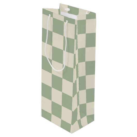 Groen en Gebroken Wit Checkerboard Wijn Cadeautas (Voorkant Gekanteld)