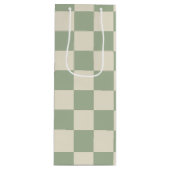 Groen en Gebroken Wit Checkerboard Wijn Cadeautas (Voorkant)