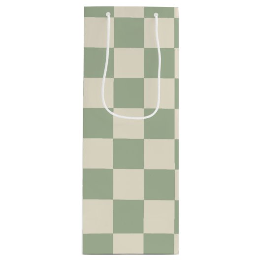 Groen en Gebroken Wit Checkerboard Wijn Cadeautas (Voorkant)