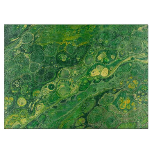 Groen en Geel | Abstract glazen snijvlak Snijplank (Voorkant)