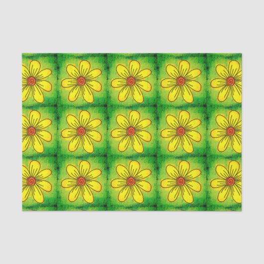 Groen en Geel Aquarel Bloem Tissuepapier (Voorkant)