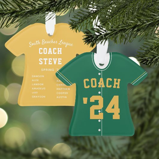 Groen en Geel Baseball Coach Team Jersey Ornament
