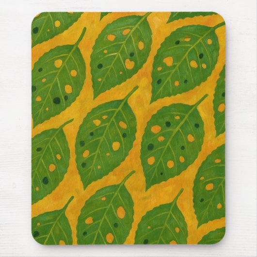 Groen en Geel Bladpatroon Mousepad Muismat (Voorkant)