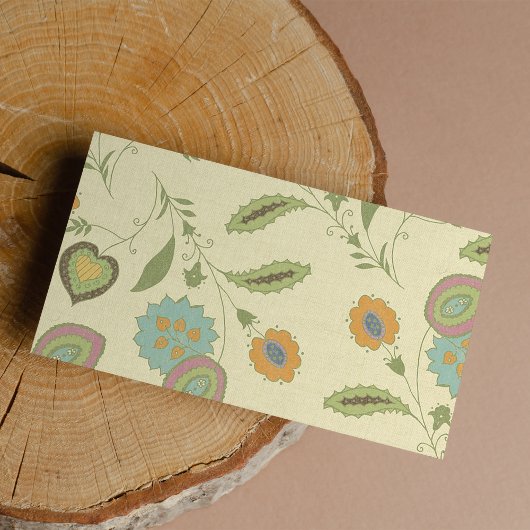 groen en geel bloemmotief etiket