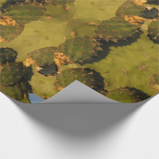 Groen en geel Cactus Glossy Wrapping Paper Cadeaupapier (Hoek)