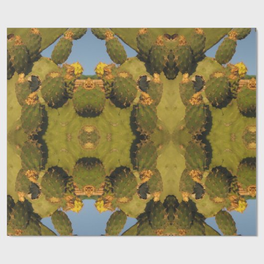 Groen en geel Cactus Glossy Wrapping Paper Cadeaupapier (Vlak)