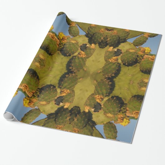 Groen en geel Cactus Glossy Wrapping Paper Cadeaupapier (Uitgerold)