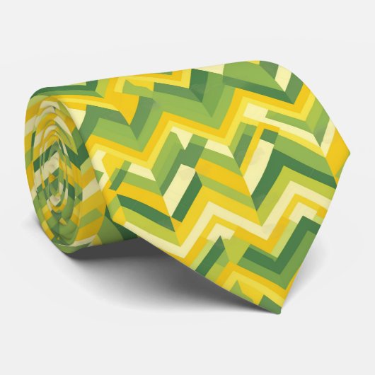 Groen en geel chevron patroon stropdas (Opgerold)
